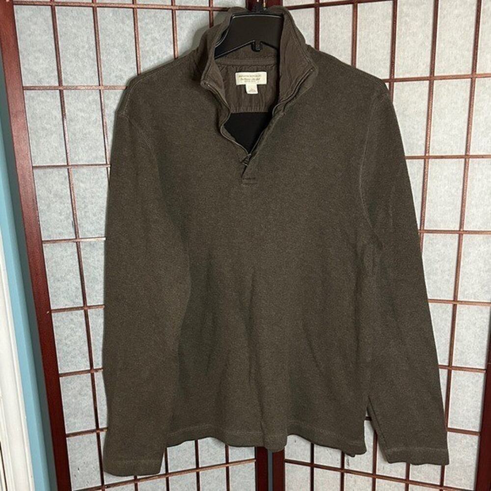 Banana Republic Men's Brown Zip-Up Sweater with corduroy elbow patches Large